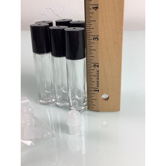 Clear glass black cap roll on bottles 10 ml qty 7 NEW - Picture 2 of 5